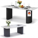 Kohvilaua ja s&ouml;&ouml;gilaua komplekt, travertiini v&auml;limusega keraamiline plaat, kriimustuskindel ja lihtne hooldada, diivanilaud 130 x 70 cm ja s&ouml;&ouml;gilaud 180 x 90 cm, must sammasalus.