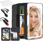 Mini k&uuml;lmik 6 L - k&uuml;lmikud V&auml;ike 12 V 230 V t&ouml;&ouml;tab vaikselt koos peegli ja LED-valgustusega - nahahoolduse k&uuml;lmik kosmeetika jaoks Kosmeetikahooldus Kosmeetikak&uuml;lmik ideaalselt autosse (must)