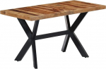 vidaXL Sheesham puidust massiivne s&ouml;&ouml;gilaud terasest ristraamiga, k&ouml;&ouml;gilaud, s&ouml;&ouml;gitoa laud, puidust laud, t&auml;ispuidust laud, 140 x 70 x 75 cm, terasest jalad