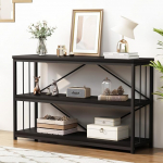 LVB konsoollaud, must, kitsas puidust konsoollaud 3 tasandiga, raamaturiiul, diivanilaud elutuppa ja esikusse, kompaktne esikuslaud, 140 x 34 x 74 cm (must tamm, 120 x 34 x 74 cm)