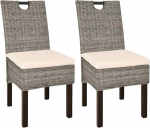 Komplekt 2 Kubu rotangist ja mangopuidust s&ouml;&ouml;gitoolid Komplekt 2 Kubu s&ouml;&ouml;gitooli Looduslik rotangist soliidne struktuur k&auml;epidemest ja k&auml;sitsi valmistatud kangast eemaldatavad padjad ja