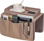 Sofa Armrest Organizer with Cup Holder, Couch Remote Holder Sofa Organizer for Recliner Mattress Chair Armrests with 5 Slots - 2 Large Pockets, 3 Small Pockets for