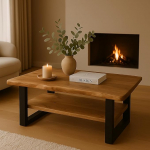 SAM B-Ware Philip kohvilaud 115 x 65 cm Diivanilaud riiuliga, massiivne akaatsiapuit + naturaalne v&auml;rv + lakitud k&uuml;ljelaud ehtsa tahvli servaga, U-raamiga must