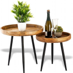 2 t&auml;ispuidust kohvilaudade komplekt - K&otilde;rvallaud - Laud - Mango Reclaimed Wood Round - V&auml;ljendava puidujoonisega puit.