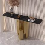 Generisch Schmaler Luxus-Konsolentisch mit goldfarbenem Eisengestell und Steinplatte - Elegante Dekoration f&uuml;r Flur, Schlafzimmer und Wohnzimmer - Stabile St&uuml;tze f&uuml;r Eingangsbereich und Hauseingang