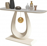 Eleganter wei&szlig;er Konsolentisch mit Rockboard-Platte und Eisengestell, schmaler Eingangstisch mit abgerundeten Kanten und geschwungenen Seiten, stilvolle goldene Akzente f&uuml;r Foyer und Flur (8