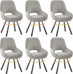 ANVOFONG Dining Room Chairs, Set of 6, 180&deg; Swivel Chairs, Dining Room Chairs with Armrests, Backrest, Dining Room Living Room Chair, Thick Foam Cushion, Upholstered Chair, Light Grey
