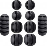 Rohans Desktop kaablihoidja klambrid, 10 kaablijuhtme korraldaja klambrid silikoonist kleepuvad USB laadimiskaablile hiire juhtme PC kontorile kodus (must)