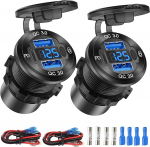 12 V USB pistikupesa juhtme alumiiniumist autolaadija multiport, Dual USB QC 3.0 port ja PD USB-C pesa koos voltmeetri l&uuml;litiga auto paadi mereveokile, kiire laadimine iPhone iPad Android mobiiltelefoni jaoks