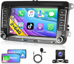 A-pple CarPlay autoraadio VW Golf 5 6 Seat Skoda Passat Polo, 2G + 64G traadita CarPlay Android autoraadio 7-tolline HD puuteekraaniga 2 DIN Bluetooth raadio, GPS/WLAN/FM/RDS/USB+ AHD tagurduskaamera