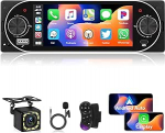 Carplay Single Din Autoradio Bluetooth 5.2 Type-C, traadita Android Auto 1 Din autostereo 5,1 Zoll IPS puuteekraan, Unterst&uuml;tzung MirrorLink, FM raadio, USB, AUX, Laden, SWC + tagasis&otilde;idukamera