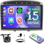 4G + 64G autoraadio Peugeot 308/408 2007-2015, 9-tolline puuteekraaniga raadio Bluetooth, juhtmevaba CarPlay ja Android Car, GPS, WiFi, RDS, FM, USB, SWC, mikrofon, tagurduskaamera.