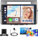 Hikity 4G + 64G autoraadio Android 15 Toyota Corolla Verso 2004-2009 Stereo auto 2 Din juhtmeta Carplay Android auto 9-tolline puuteekraan koos GPS WiFi FM/RDS raadio 32EQ BT kaamera mikrofoniga