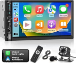 2 DIN autoraadio juhtmevaba CarPlay ja Android Car - 7-tolline IPS puuteekraaniga autoraadio koos EQ, Mirror Link, Bluetooth Hands-Free s&uuml;steem, FM-raadio, SWC, USB/AUX &uuml;hendus + tagurduskaamera