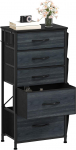 DWVO Chest of Drawers with 5 Drawers, Durable Cabinet with Hooks & Side Pockets, Fabric Drawers with Handles, Robust Metal Frame, Wood Grain Anthracite Black