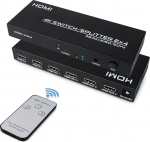 HDMI Switch Splitter 2 in 4 Out, HDMI Splitter Switch koos puldiga ja SPDIF & 3,5 m Audio Out, toetab 4K @ 60Hz HDCP2.2 HDR, PC monitoridele PS4 TV s&uuml;learvuti Xbox