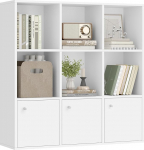 VASAGLE Wooden Storage Bookcase, Home or Office Display Shelf, Freestanding Cube Unit DVD Rack Bookshelf with 3 Bottom Cabinets White LBC33WT