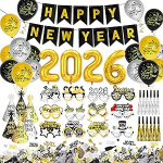 HOWAF aastavahetuse dekoreerimine 2025, aastavahetuse &otilde;hupallid 2025 &otilde;hupallid foolium &otilde;hupall, aastavahetuse banner, konfetidekoratsioonid aastavahetuse jaoks, peom&uuml;tsid, aastavahetuse klaasid, varblased uue aasta jaoks.