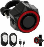 Jalgratta h&auml;ires&uuml;steem koos 2 kaugjuhtimispuldiga, IP65 veekindel, 5 helitugevust, 110 dB valju jalgrattah&auml;ire, laetav vargusvastane seade jalgrattale, E-skootrile, mootorratastele