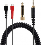 Alphatec HD25 25sp 560 540 480 480 430 414 250 k&otilde;rvaklappide asenduskaabel, mis &uuml;hildub Sennheiser k&otilde;rvaklappidega, 3,5 mm (6,35 mm) kuni 2,5 mm stereopistikupesa spiraalkaabel - must