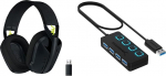 Logitech G 435 Lightspeed juhtmevabad Bluetooth m&auml;nguk&otilde;rvaklapid, kerged k&otilde;rvaklapid - mustad & Sabrent USB HUB - 4-pordiline USB 3.0 hub &uuml;he toitel&uuml;liti ja LED-idega (HB-UM43)