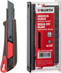 W&uuml;rth Utility Knife 071566295 Carpet Knife 18 mm with 3 Snap-off Blades and 50 Additional 18 mm Snap-off Blades Extremely Sharp in Dispenser