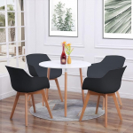 H.J WeDoo Dining Room Set with 1 Table, 4 Chairs, Modern Round Table with 4 Black Scandinavian Chairs for Kitchen, Garden, Cafeteria, Bar