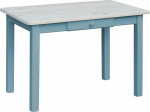 k koma Blue Dining Table with Drawer, Kitchen Table, Solid Pine Wood, Manufacturer Untreated (70 x 120 cm)