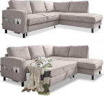 MIUFORM Living Landscape L Shape with Sleep Function, L Sofa with Sleep Function - Corner Sofa Beige Big Couch L