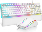 RedThunder K10 3 in 1 nahast klaviatuur hiir randmetugi komplekt RGB taustavalgustusega mehaaniline puute Anti-Ghosting klahvid + 7D hiir 7200DPI Hispaania paigutusega &uuml;hilduv