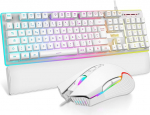 RedThunder K10 m&auml;nguklaviatuur ja hiir, Prantsuse AZERTY + randmetugi m&auml;nguklaviatuur RGB taustavalgusega ja 7200 DPI koos ergonoomilise m&auml;nguhiirega m&auml;ngijatele (valge)