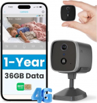 EIOTMART 4G LTE Indoor Surveillance Camera with 1 Year Unlimited Data SIM Card, 2K Super HD Battery Camera, Mini Camera without WiFi, PIR Motion Detection, 3MP Night Vision, 120&deg; Wide Angle, TF/Cloud