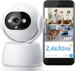 360&deg; WiFi siseruumide valvekaamera, 2,4G/5GHz, 3MP, &ouml;&ouml;n&auml;gemine, liikumistuvastus, kahesuunaline heli, &uuml;hildub Alexa ja Google Assistantiga.