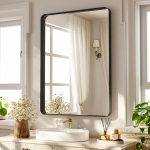 Koonmi s&uuml;gav raamiga seinapeegel, 75 x 55 cm, luksuslik k&otilde;rgekvaliteediline ristk&uuml;likukujuline vannitoa peegel, viilutatud nurgaraamiga peegel horisontaalselt v&otilde;i vertikaalselt riputatud, must