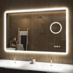 S'bagno LED-valgustusega vannitoa peegel, 1000 x 700 mm, Bluetooth LED-vannitoa peegel, 5x suurendamine, uduvastane, 3000 K - 6500 K, dimmerdamine, IP44 LED-vannitoa peegel m&auml;luga, vertikaalne v&otilde;i