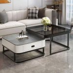 Quadratischer Couchtisch 2er Set, Gold Ablagetische, Beistelltisch f&uuml;r Wohnzimmer, Nisttisch Industrielle Stapelbare Beistelltische, Einfache Montage Wohnm&ouml;bel