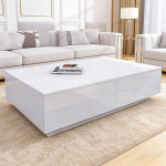 Kohvilaud k&otilde;rge l&auml;ikega valge kaasaegne elutoa laud 4 sahtliga Ristk&uuml;likukujuline diivanilaud elutuppa Kohvilaud 95 x 60 x 31 cm