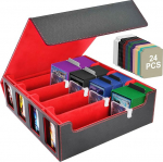 Aolso Trading Card Storage Box, Neljakordne kaardipakkide kast 24 vaheseinaga ja 4 toetajaga 2400+ kaardile MTG, TCG, Commander PU nahast, punane.