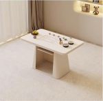 Modernes Set Aus Steinplatten-Teetisch Und St&uuml;hlen Im Cremefarbenen Stil, Bequemer Gepolsterter Sessel Mit Metallrahmen, for B&uuml;ro-Wohnzimmer-Balkon-Lounge-M&ouml;bel(A,100CM)