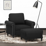 Samt Sessel mit Hocker 60 cm in Schwarz - Bequemer schwarzer Sessel mit gepolstertem Fu&szlig;hocker als stilvolles und strapazierf&auml;higes und Hocker Set aus Samtstoff