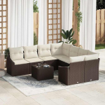 9-teiliges Sofa Set f&uuml;r Terrasse in Braun und Creme aus Poly Rattan, Garten Sofagarnitur 9-teilig mit Kissen, Outdoor Sofa Set 9-teilig