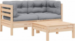Garten-Ecksofa modular aus Kiefernholz Massivholz mit Grauen Kissen als 3-TLG. Outdoor-Lounge-Set f&uuml;r die Flexible Gestaltung