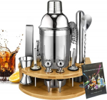 Surmounty Cocktail Set 15 Piece Bar Set, Drink Shaker Set, Stainless Steel Barware, Bartender Set Including 750ml Cobbler Shaker and Bamboo Stand, Cocktail Gift for Women Men Bartender