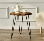 Wellland Natural Edge Side Table with Hairpin Legs, Side Table for Sofa, Living Room, Bedroom, Durable Pine Wood, Easy to Assemble, 45 x 51 cm