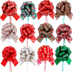 12 x Weihnachtsschleifen, Blumen-Geschenkpapier, Zugschleifen mit Band, Zubeh&ouml;r f&uuml;r Geschenkverpackungen, Weihnachtsdekoration, K&ouml;rbe, Weihnachtskr&auml;nze, Blumenstr&auml;u&szlig;e, Auto-Dekoration