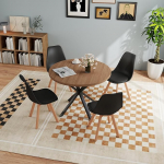 S&ouml;&ouml;gilaud koos 4 tooliga, s&ouml;&ouml;gitoa komplekt, 100 x 100 x 75 cm, &uuml;mmargune puidust s&ouml;&ouml;gilaud, 4 k&otilde;rge seljatoega tooli, jalad puidust p&ouml;&ouml;gist, (tumepruun + must)