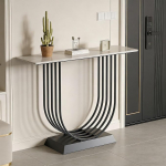 U F&ouml;rmiger Konsolentisch f&uuml;r den Eingangsbereich, Gestell aus Karbonstahl, Ideal Als Ablagetisch Hinter dem Sofa, Geeignet f&uuml;r Wohnzimmer, B&uuml;ro und Schlafzimmer(Black,120x30x80cm/47x12x31in)