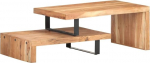 2-TLG. Couchtisch-Set aus Massivholz Akazie mit Eisenbeinen und Ablage, verstellbar in der L&auml;nge, Zwei Teile mit robusten Tischplatten f&uuml;r das Wohnzimmer.