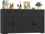 HOCSOK Sideboard, 150 cm lai k&ouml;&ouml;gikapp koos t&ouml;&ouml;tasapinnaga, 4 ukse ja 3 sahtliga k&ouml;&ouml;k, buffeekapp Sideboard elutuppa, k&ouml;&ouml;ki, s&ouml;&ouml;gituppa