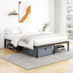 King Size metallist voodiraam 150 x 200 cm, 36 cm k&otilde;rgus koos voodikarbiga, 1,5 m King Size metallist platvormvoodiraam terasliistude toega, lihtne kokkupanek, must